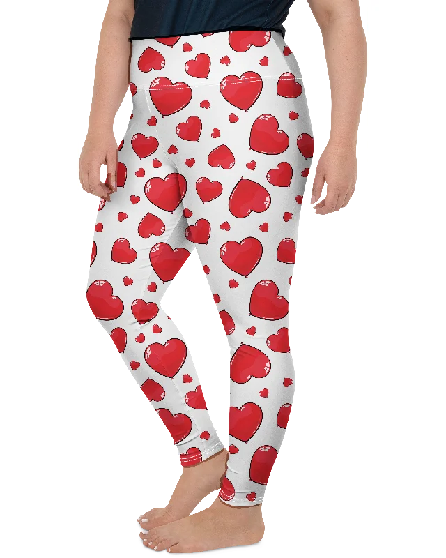 Red Heart Shaped Balloons Plus Size Leggings