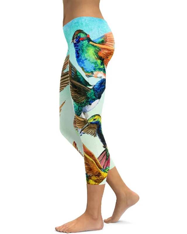 Watercolor Hummingbird Capris