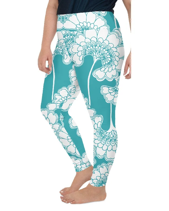 Teal Japanese Floral Plus Size Leggings