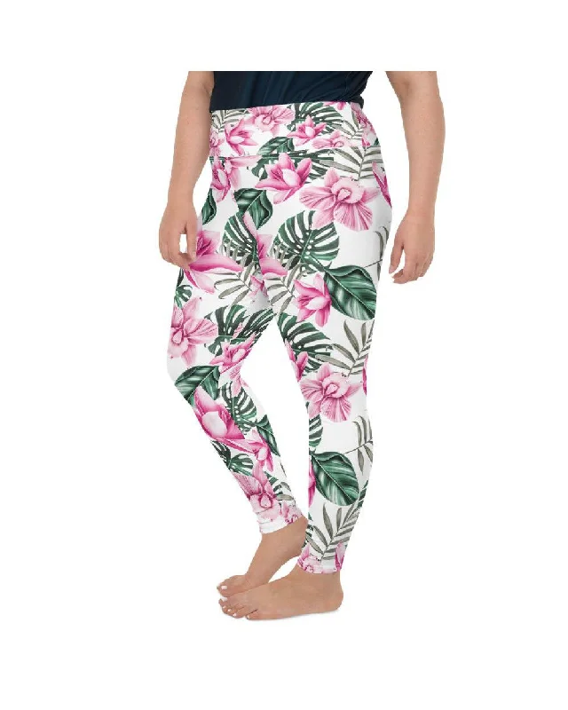 Tropical Floral White Plus Size Leggings