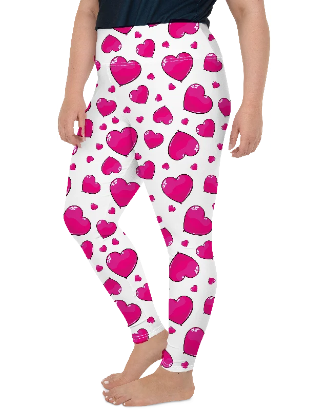 Pink Heart Shaped Balloons Plus Size Leggings