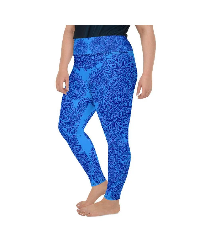 Blue and Navy Henna Tattoo Plus Size Leggings