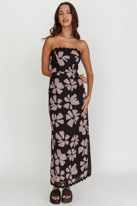 Cypress Floral Strapless Maxi Dress Black