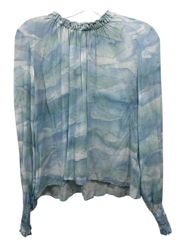 Bella Dahl Size S Blue Rayon Water Color Elastic Neck Long Sleeve Top