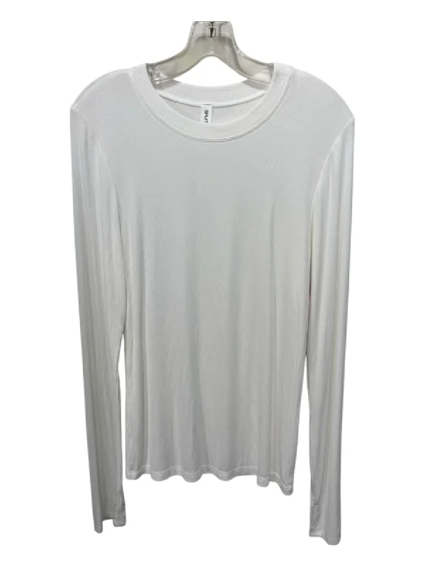 Splits 59 Size XL White Modal Long Sleeve Ribbed Scoop Neck Top