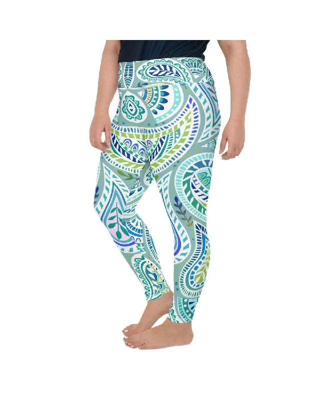 Blue and Green Paisley Plus Size Leggings