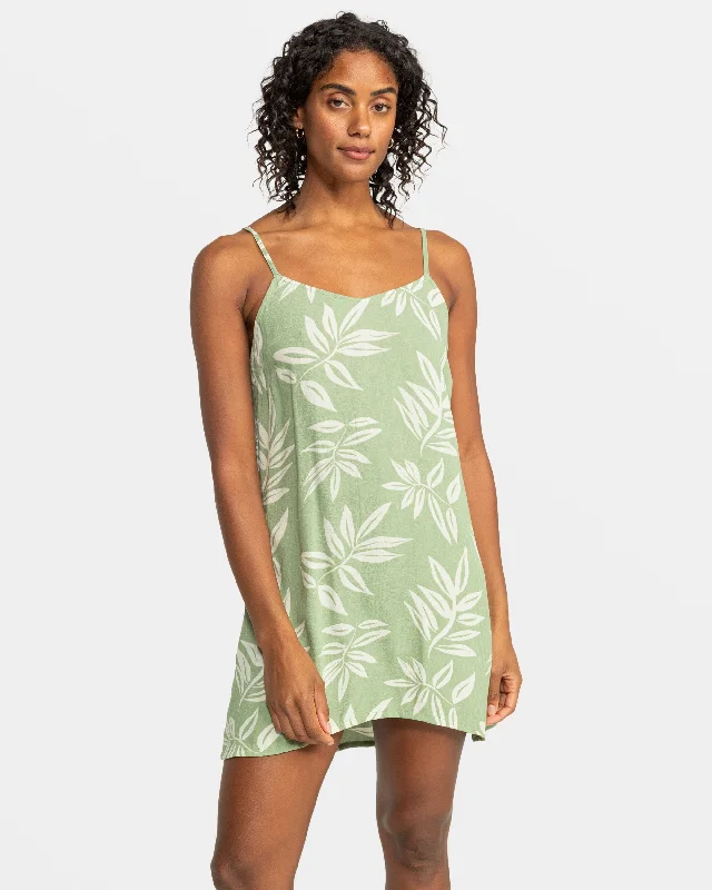 Shine A Light Mini Dress - Oil Green Leavin