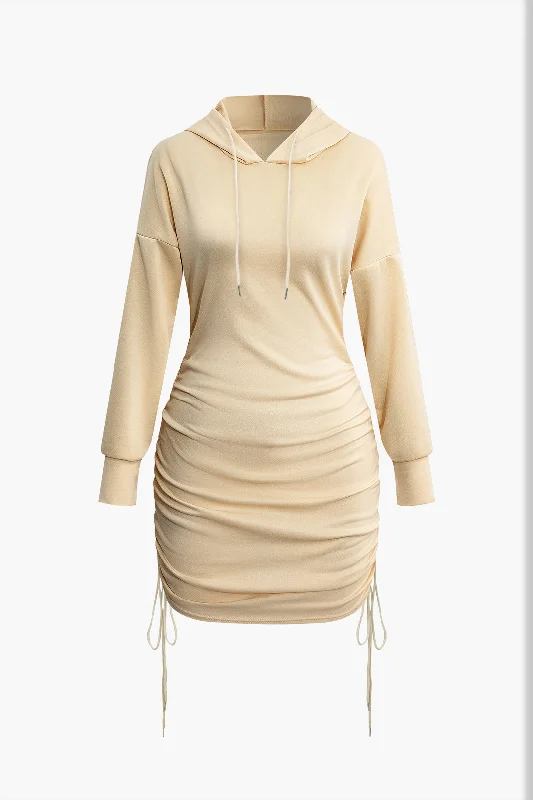 Solid Drawstring Hooded Mini Dress