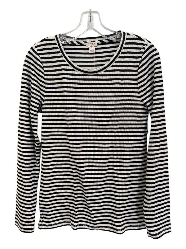 J Crew Size Medium White & Black Cotton Blend Prison Stripe Round Neck Top