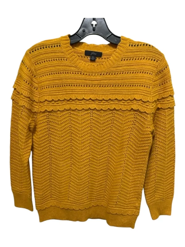 J Crew Size S Yellow Wool Blend Rib Knit Chevron Long Sleeve Top