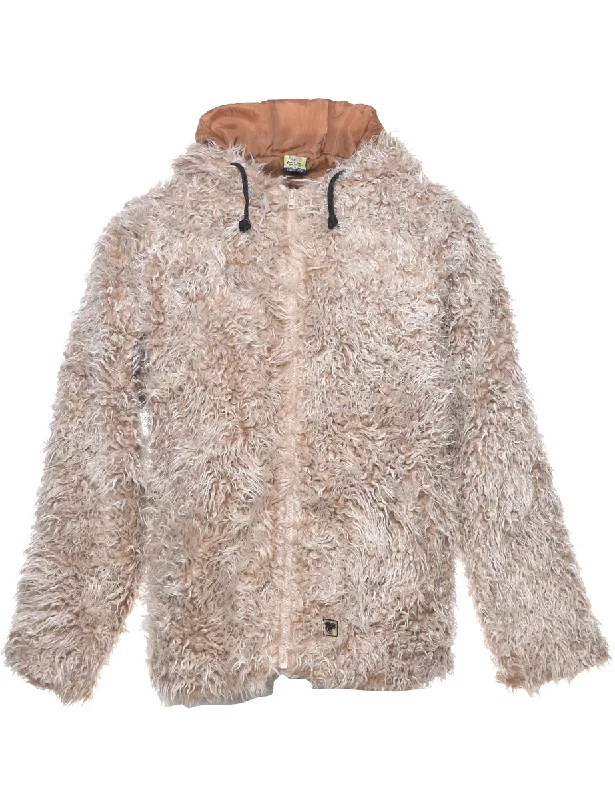 Hooded Faux Fur Coat - M