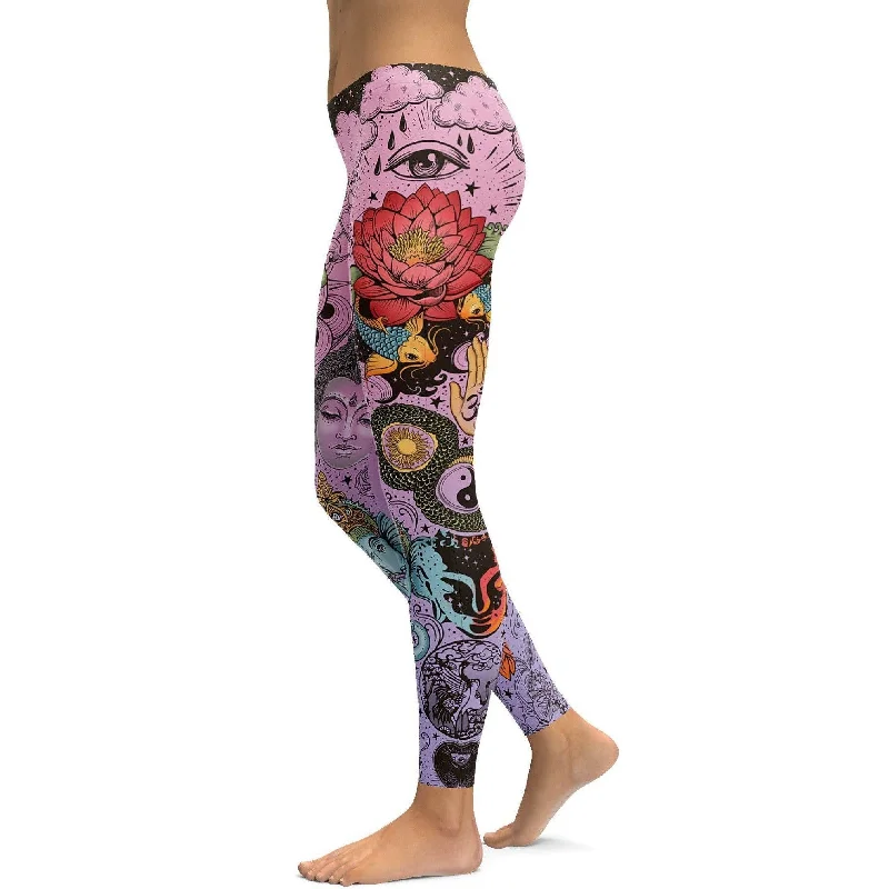 Pink Tattooed Lotus Leggings