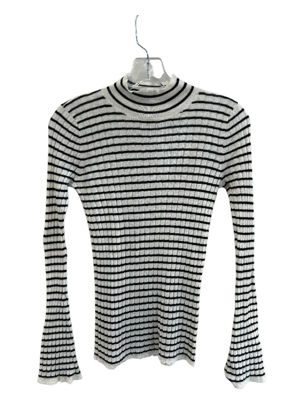 Joie Size XS White & Black Viscose Stripe Ruffle mock neck Fitted Top