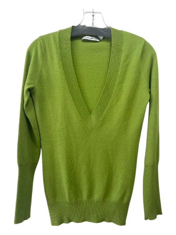 Autumn Cashmere Size XS Light Green Cashmere Deep V Neck Ribbed Long Sleeve Top