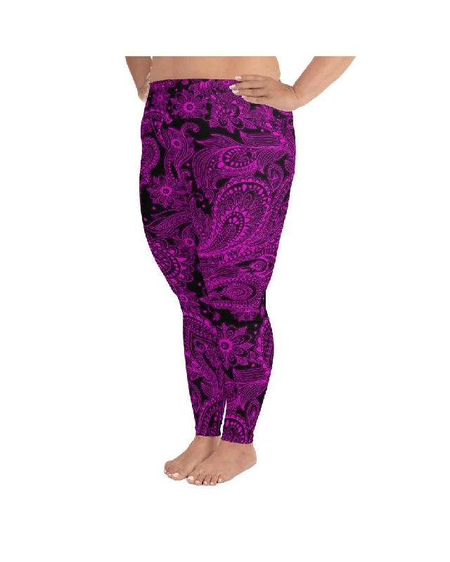 Pink Glowing Floral Plus Size Leggings