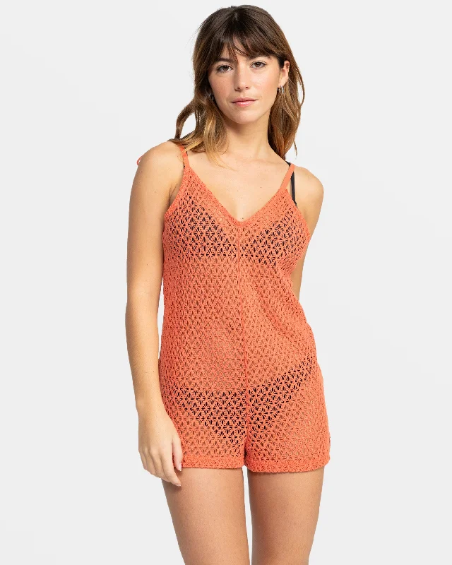 Ocean Riders Crochet Beach Romper - Apricot Brandy