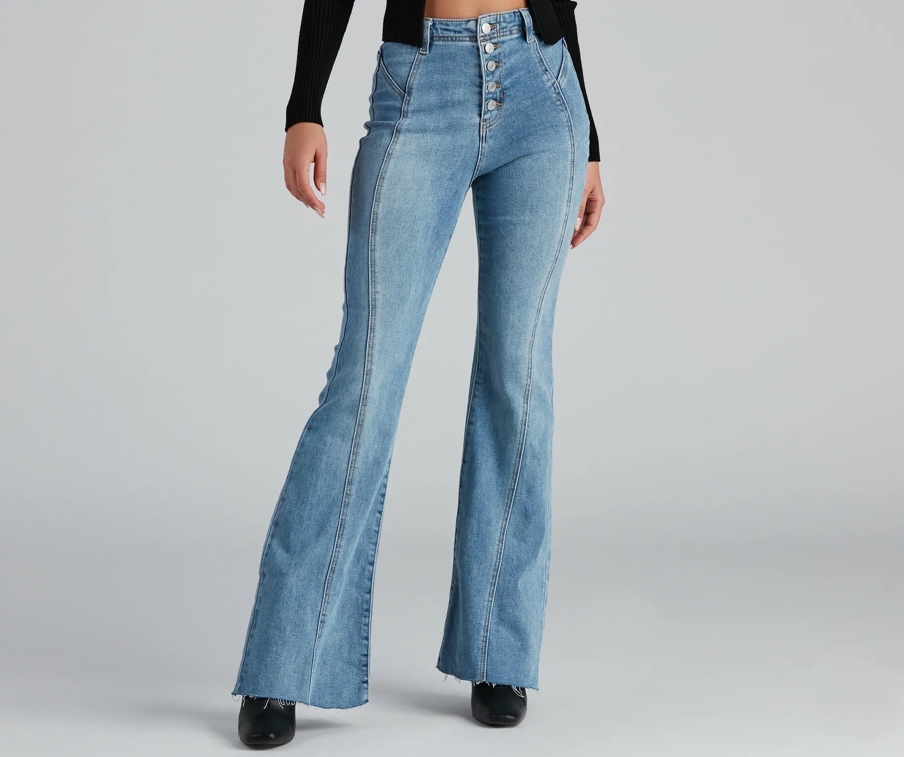 High-Rise Flared Straight-Leg Jeans