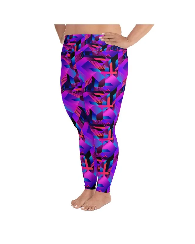 Pink and Purple Colorblock Plus Size Leggings