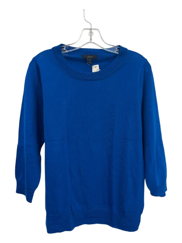 J Crew Size Medium Electric Blue Merino Wool Round Neck Long Sleeve Top