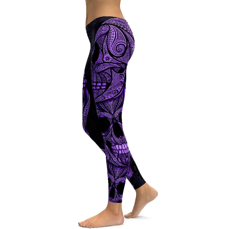 Purple Ornamental Skull Leggings