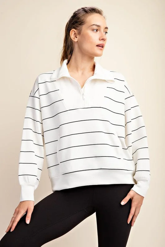 Casual Weekends Striped Mock Neck Pullover