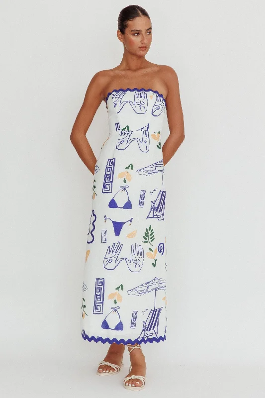 Cypress Graphic Strapless Maxi Dress White