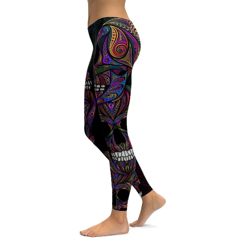 Colorful Ornamental Skull Leggings