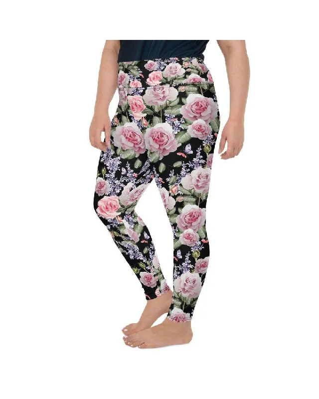 Watercolor Roses & Lavender Plus Size Leggings