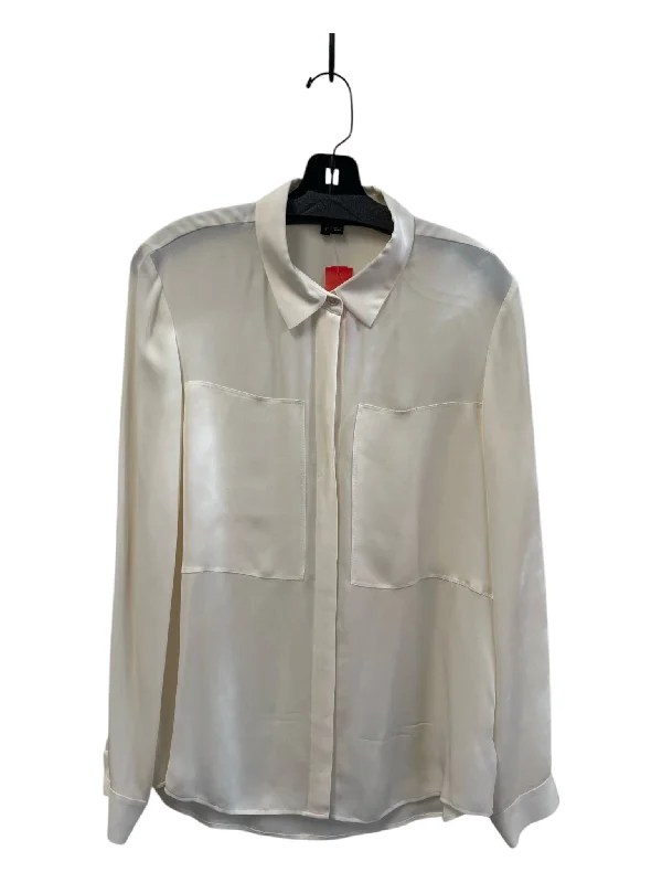 Theory Size Large Cream Silk Long Sleeve Collared Button Down Seam Detail Top