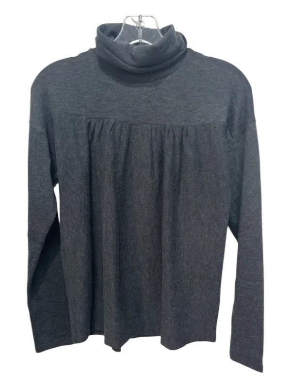 Maeve Size S Dark Gray Cotton Blend Turtleneck Long Sleeve Pleated Top