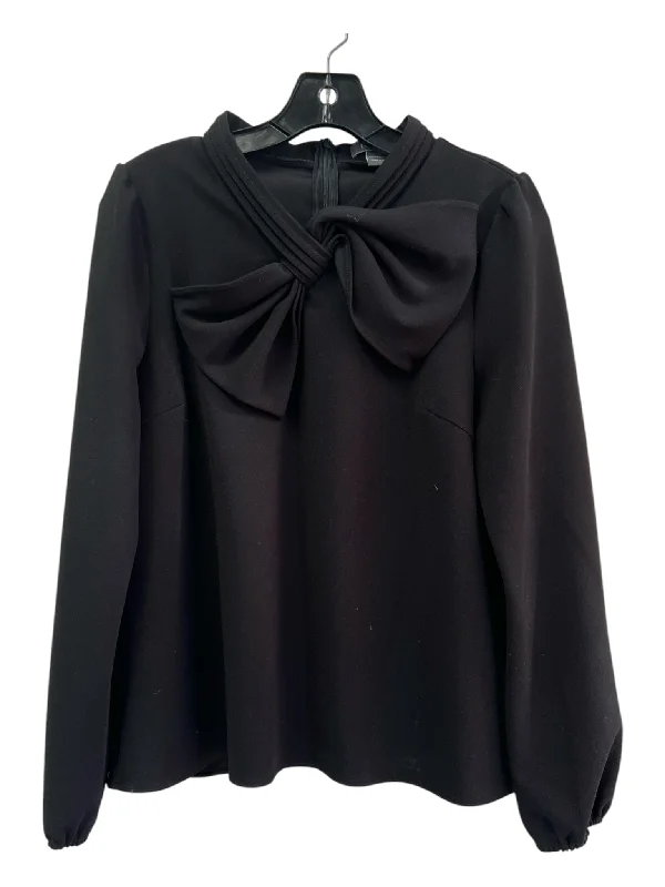 Gracia Size Large Black Polyester Long Sleeve Back Zip Bow Detail Boxy Fit Top