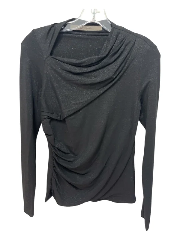 Enza Costa Size S Black Viscose, Nylon & Polyester Shimmer Cowl Neck Top