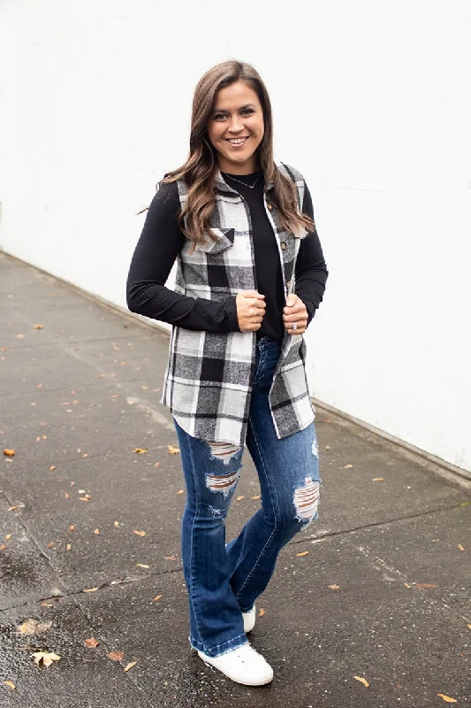 Gray Plaid Flannel Vest (SM-XL)