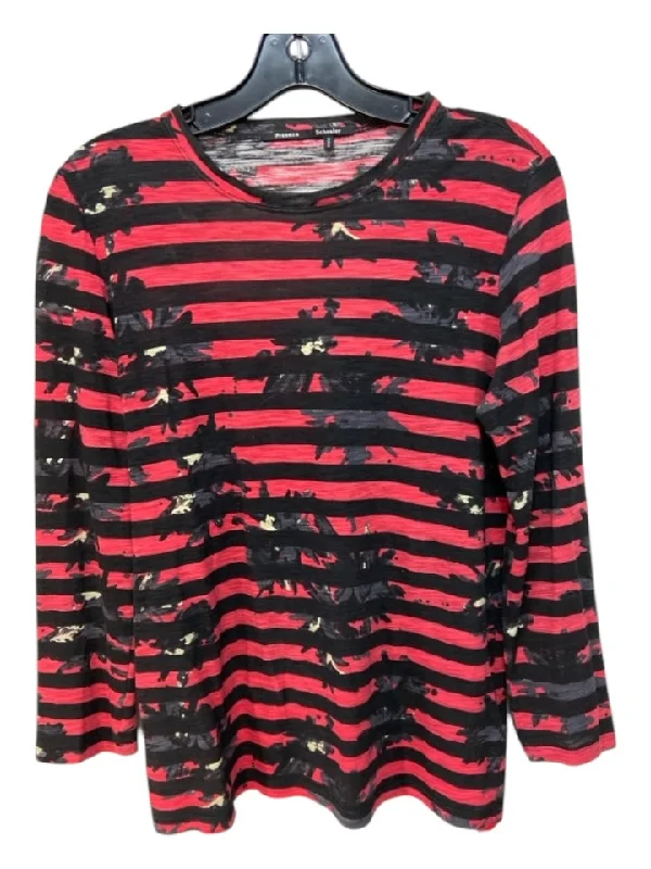 Proenza Schouler Size XS Red & Black Print Cotton Stripe Long Sleeve Top