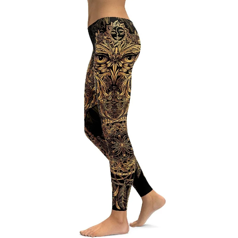 Golden Ornamental Owl Leggings