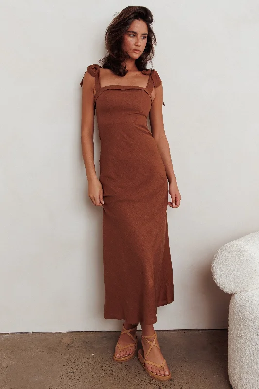 Appreciate You Tied Shoulder Maxi Dress Chocolate