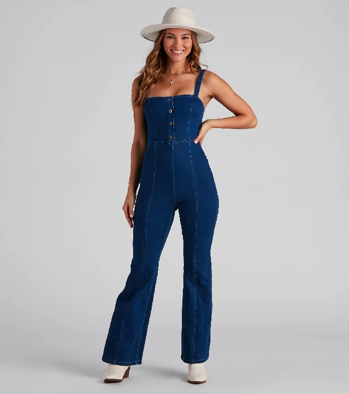 Denim Glam Flared Sleeveless Jumpsuit