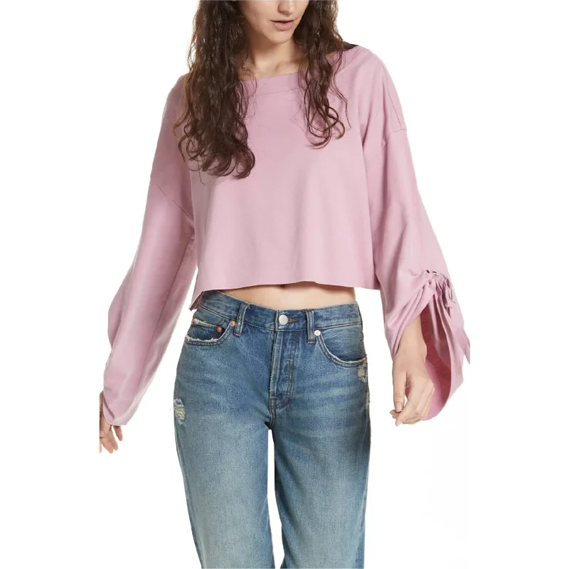 Free People Womens Holala Statement Sleeve Crop Sweatshirt, Pink, Large