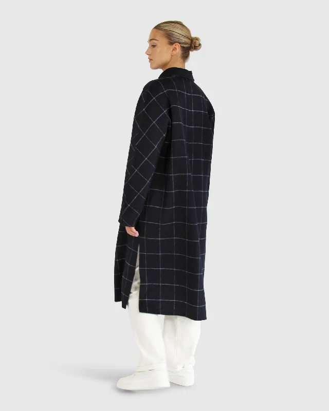 Guestlist Oversized Double Breasted Coat - Navy Plaid