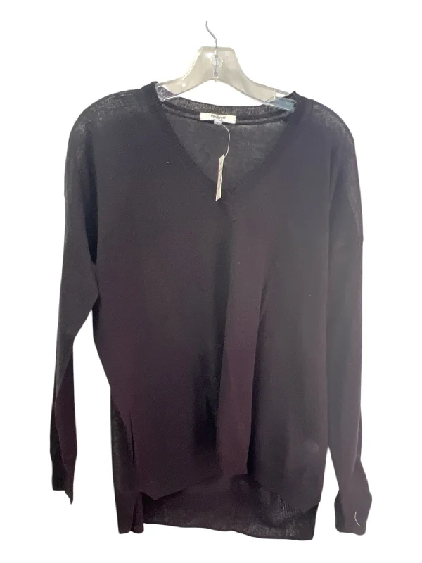 Madewell Size Small Black Linen Blend V Neck Long Sleeve Semi Sheer Top