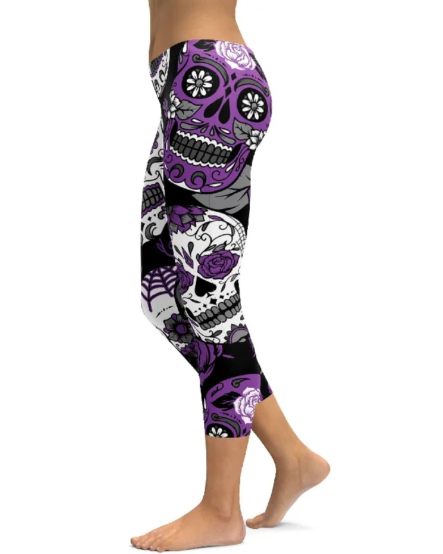 Purple Sugar Skull Capris