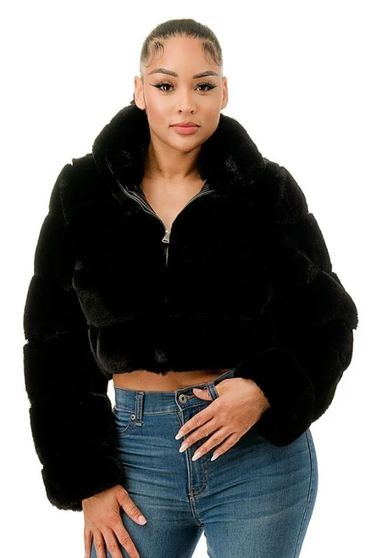 L/S Fur Jacket with High Collar