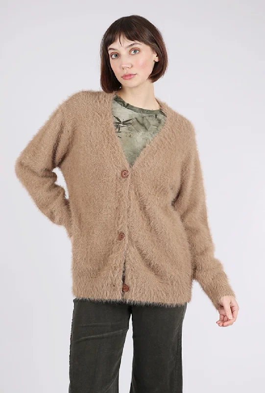 Fuzzy Boyfriend Cardie, Khaki