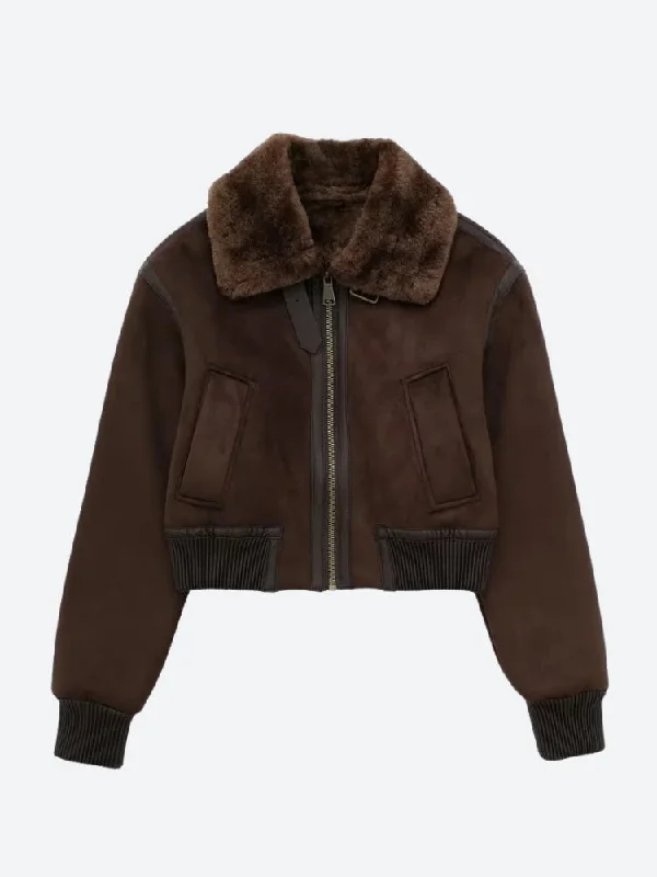 Faux Fur Collar Zip-Up Jacket