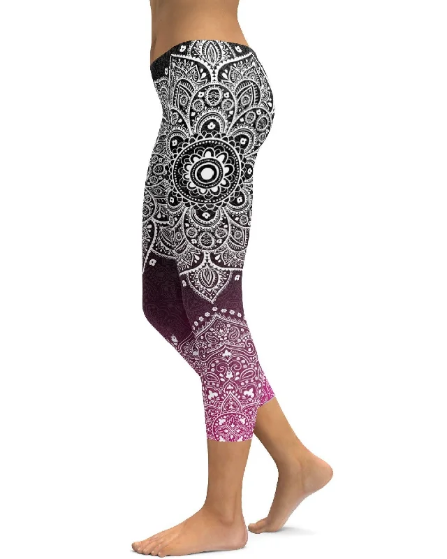 Black to Pink Mandala Capris