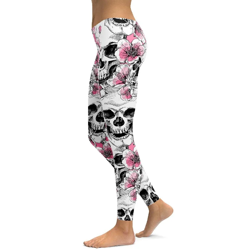 Pink Floral Skulls Leggings