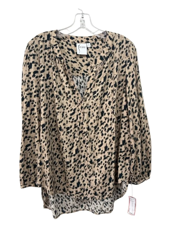 Finley Size S Brown & Black V Neck Long Sleeve Animal Print Top