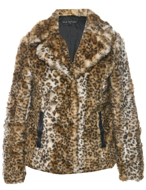 Leopard Pattern Faux Fur Coat - S