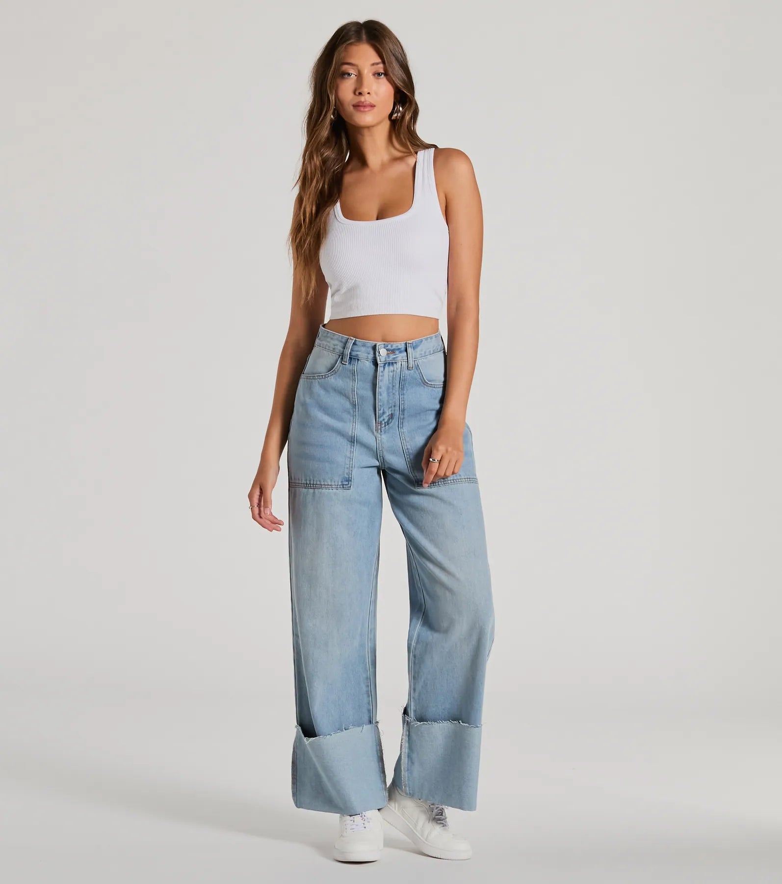 In The Details High-Rise Wide-Leg Cuffed Denim Jeans