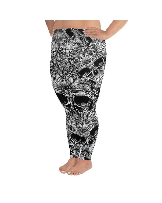 Ornamental Patterned White Skull Plus Size Leggings